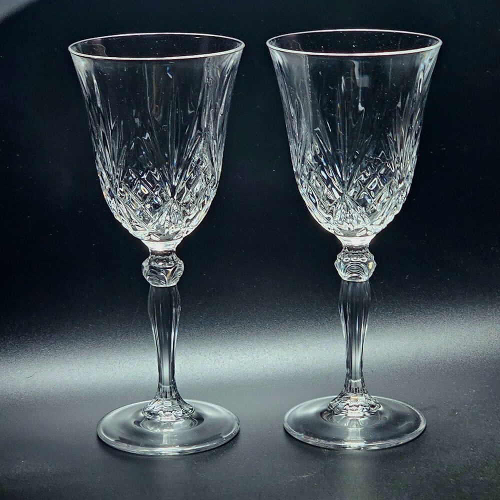 2 RCR Overture Wine Glasses 7.5" diamond fan cut pattern elegant regency Italy
